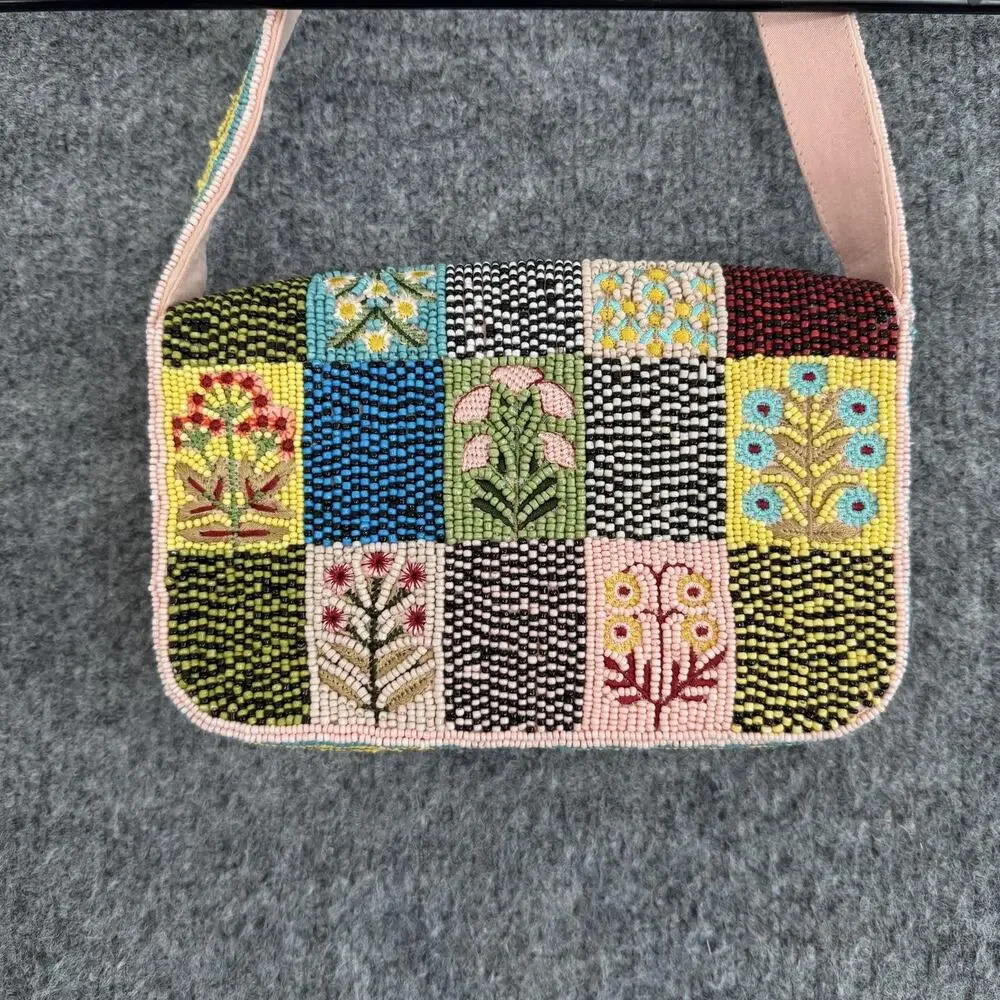 Anthropologie Maeve The Fiona Beaded Bag in Floral Patchwork Boho Cute Spring